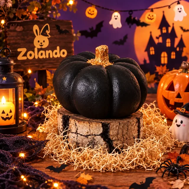 کدو تنبل پاییزی دکوری مشکی | قطر ۹ و ارتفاع ۵ سانتی‌متر 🎃