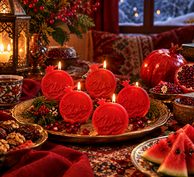 شمع انار شب یلدا با نوشته «شب یلدا»