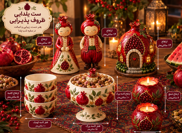 ست ۹ تکه ظروف پذیرایی یلدایی طرح انار